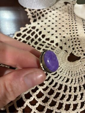 Purple Stone Silver-Tone Adjustable Ring - Women's Jewelry